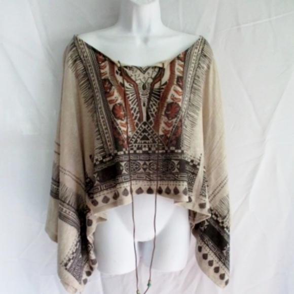 Unknown Jackets & Blazers - Womens Poncho Knit Tribal Ethnic BEIGE Shrug